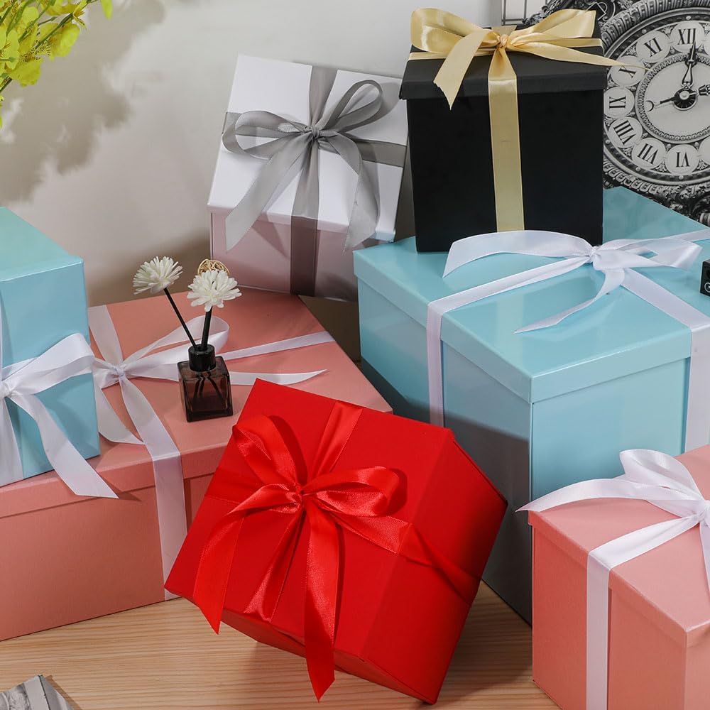 Geburtstags-Präsentkörbe - Große rosa Geschenkbox, 32 x 32 x 25 cm, leere Geschenkbox, Geschenkbox für Geburtstag, Hochzeit (inkl. Schleife, Seidenpapier, Umschläge und Karten) – Bild 9