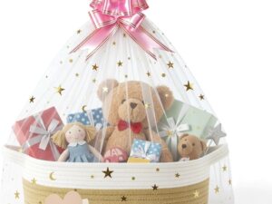 Geburtstags-Präsentkörbe – Leerer großer Aschekorb, Baby-Aufbewahrungskorb, geflochtener Korb, Geschenkkorb, leerer Geschenkkorb, Korb für Geschenke, Aufbewahrungskörbe, geflochtener Korb für Geburtstag, Hochzeit, Erntedankfest, Weihnachten (Khaki)