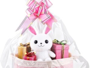 Geburtstags-Präsentkörbe – Geschenkkorb, Geschenkkörbe für Geschenke, leer, 30 × 12 cm, Geschenkkorb, Baumwollkörbe für Geschenke mit Geschenktüte und Schleife für Babyparty, Hochzeit, Geburtstag, Aufbewahrung, Ostern (Rosa)