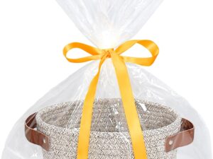 Geburtstags-Präsentkörbe – Small Woven Basket with Gift Bag and Ribbon, Small Storage Basket, Mini Basket, Cute Tiny Cotton Rope Woven Basket, Shelf Basket, Boho Decorative Basket, Empty Gift Basket