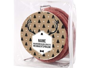 Wurst-Präsentkörbe – Herz & Heim® Salami-Kabeltrommel – Längste Schokolade der Welt – mit Namensaufdruck in der Weihnachtsedition