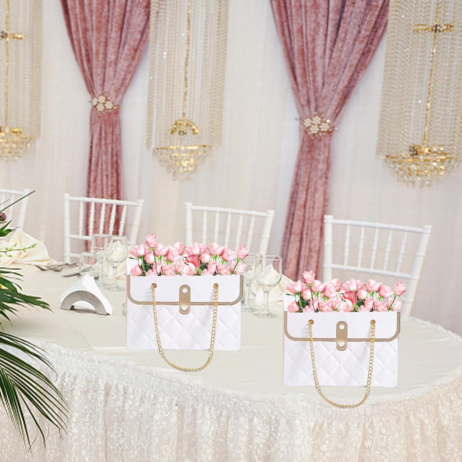 Geburtstags-Präsentkörbe - Blumenstraußbox mit Griff, 8 Stück, Geschenktüten für Blumen, Geschenkkorb für Blumen, Blumen-Geschenkbox, Geschenkverpackungsbox für Blumenarrangements, Hochzeit, Geburtstag, Weihnachtsdekoration – Bild 2