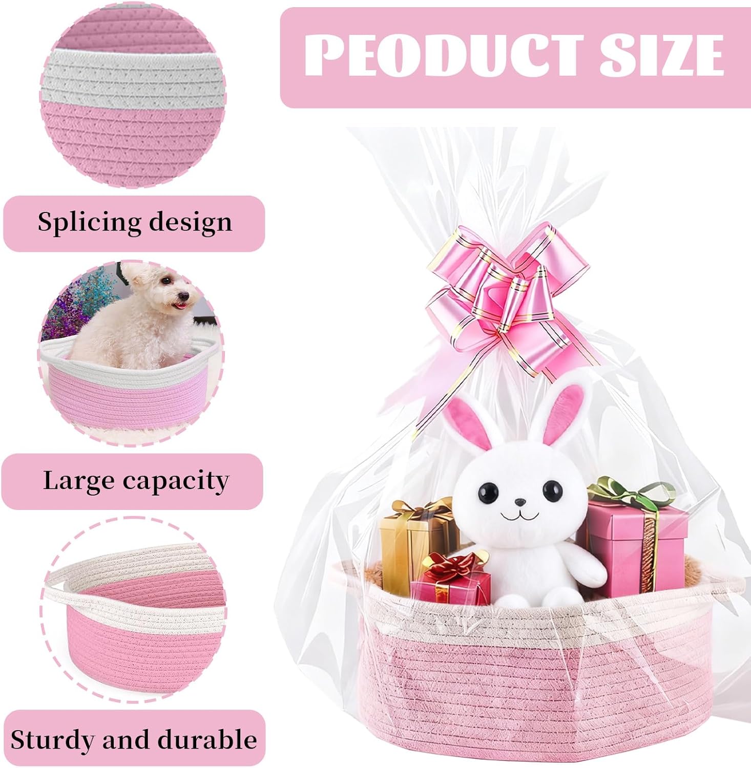 Geburtstags-Präsentkörbe - HORREX Geschenkkorb aus Baumwolle, Aufbewahrungskorb, leer, Geschenkkorb mit Geschenktüten und Bändern für Geburtstag, Hochzeit, Weihnachten, Babyparty, Erntedankfest – Bild 3