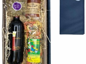 Wein-Präsentkörbe – Schmetterlings-Geschenkset mit Wein, Pasta, Sauce und Kräutermischung // Feinkost-Geschenk-Schmetterlinge