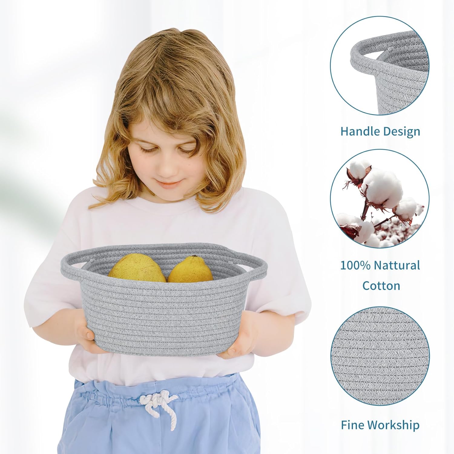 Geburtstags-Präsentkörbe - Small Storage Basket with Gift Bag and Ribbon, Mini Basket, Cute Small Cotton Rope Woven Basket, Shelf Basket, Boho Decorative Basket, Empty Gift Basket – Bild 3