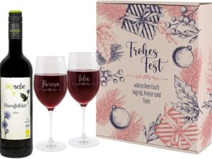 Wein-Präsentkörbe – Biorebe Bio-Wein (0,75 l) halbtrockenes Geschenkset – Happy Festival, 4 Stück (weiß)