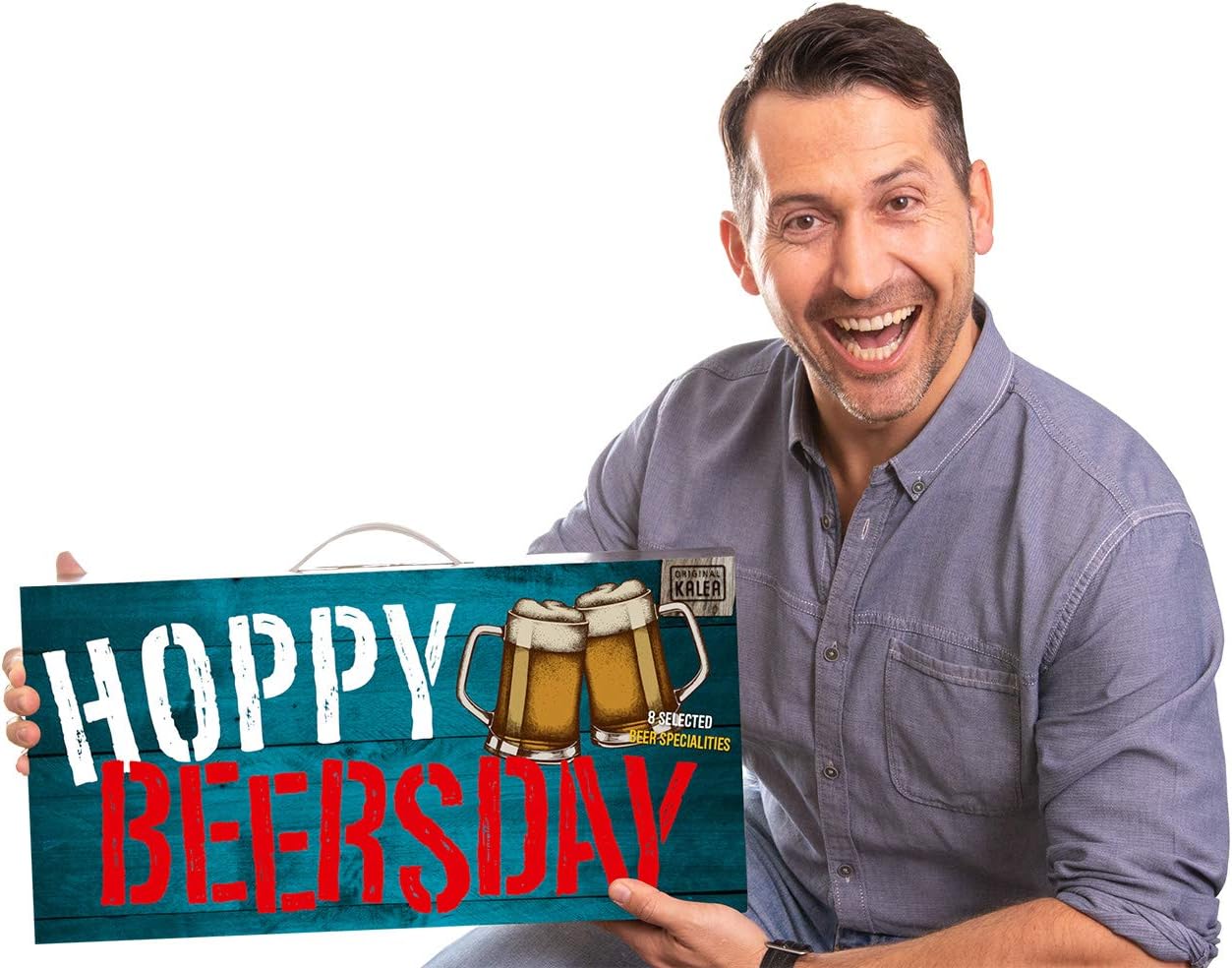 Bier-Präsentkörbe - KALEA Hoppy Beersday Beer Box with Carry Handle Filled with 8 x 0.33 L Beers Includes Greeting Card Beer Gift for Birthday Father's Day Mother's Day – Bild 3