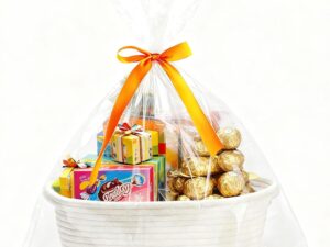 Geburtstags-Präsentkörbe – Geschenkkorb leer mit Griff, Geschenktüten und Bändern, weiß, wiederverwendbar, großer Geschenkkorb aus Baumwollseil, Geschenkkorb für Hochzeit, Erntedankfest, Feiertage, Geburtstage und Weihnachten