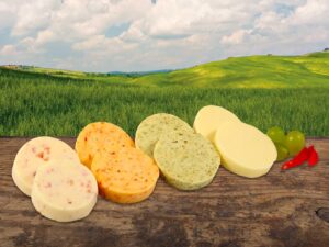 Wurst-Präsentkörbe – Landmetzgerei Schiessl’s Grillkäse-Set, 400 g, hausgemachte Spitzenqualität aus Bayern, 2 x Grillkäse Daler Chili, Natur, Kräuter, Schinken