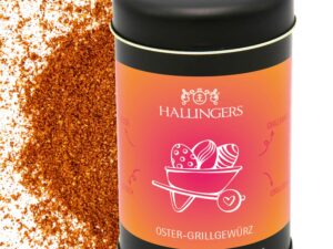 Wurst-Präsentkörbe – Hallingers Oster-Grillgewürz – Ostergeschenke für Osterkörbe zu Ostern, Gewürzmischung für Marinaden, Fleisch & Geflügel (Dose) – Geschenk zum Muttertag & Geschenkideen zum Vatertag | Herzlichen Glückwunsch Freu
