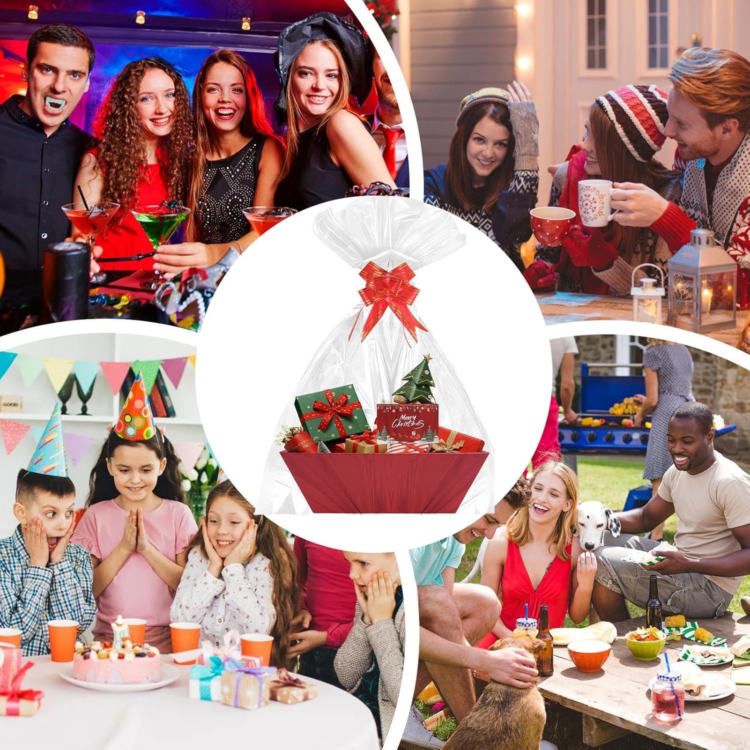 Geburtstags-Präsentkörbe - Weihnachtskörbe, leerer Geschenkkorb, roter Karton, Weihnachtsdekoration mit Griffen und Schleifen, festlicher Korb für Kinder, Erwachsene, Familie, Freunde, Geburtstage, Partys, Halloween, Neujahr – Bild 6