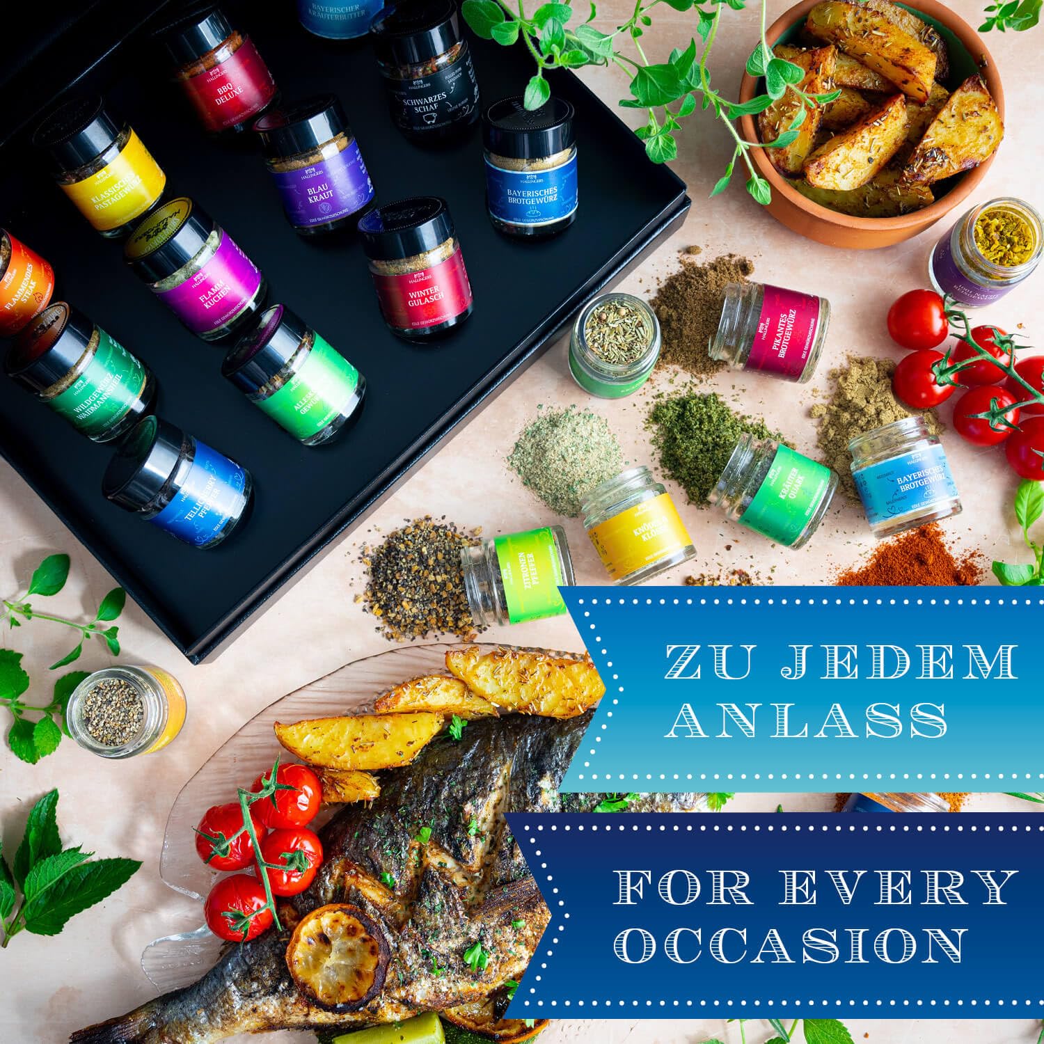 Wurst-Präsentkörbe - Hallingers Genuss Manufaktur Gewürz-Geschenkset – 12 Premium-Gewürze im Glas, edle Geschenkbox zum Kochen & Grillen, Gewürzset „Classic Nr. 2“, Geschenkidee für Männer, Geburtstag & Weihnachten – Bild 3