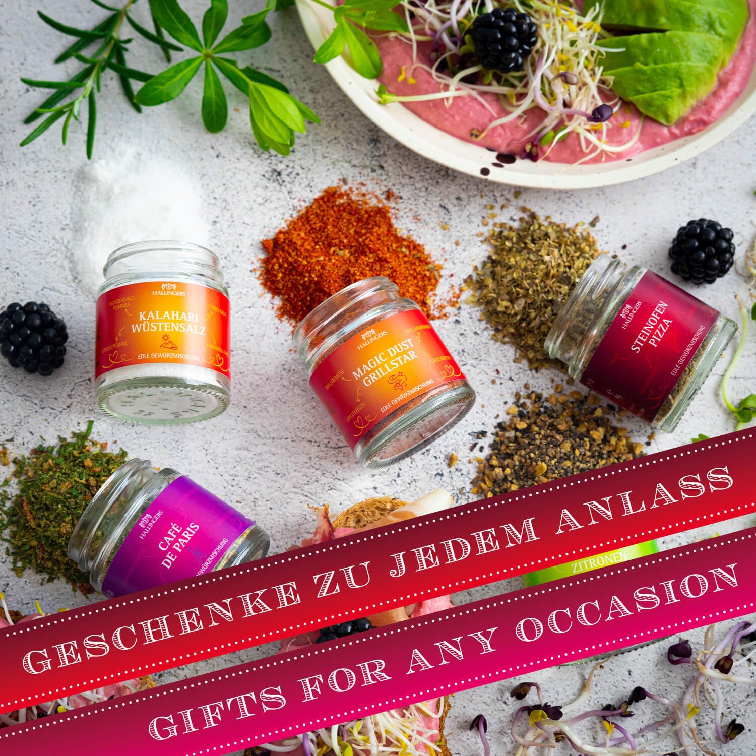 Wurst-Präsentkörbe - Hallingers Genuss Manufaktur Grillgewürz-Geschenkset Dankeschön – 5 Premium-Gewürze zum Grillen & BBQ in edler Geschenkbox, Gewürzset „Dankeschön“, Geschenkidee für Männer & Grillfans, auch zu Weihnachten – Bild 4