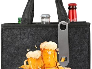 Bier-Präsentkörbe – ipow Herren Handtasche Bierflaschentasche mit Flaschenöffner, Flaschenträger 6 Flaschen aus hochwertigem Filz, wunderbares Geschenk für Männer, Papa, Sohn, Freund in Grau