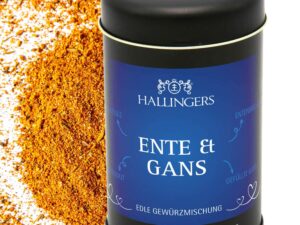 Wurst-Präsentkörbe – Hallingers Genuss Manufaktur Gewürzgeschenk – Gewürzmischung für Ente, Gans & Fasan, edle Geschenkbox „Ente & Gans“, Geschenkidee für Hobbyköche und Grillfans