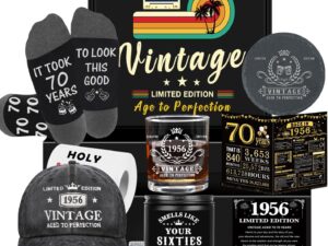 Geburtstags-Präsentkörbe – Geschenke zum 70. Geburtstag für Männer, coole Dekorationen zum 70. Geburtstag für Männer, Geschenke zum 70. Geburtstag für Männer, die alles haben, Geschenkkörbe zum 70. Geburtstag für Männer, Whiskyglas