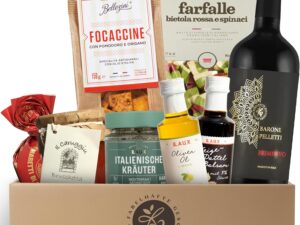 Wein-Präsentkörbe – La Dolce Vita Gift Basket Filled with Red Wine and Italian Delicacies, A Gift Basket for Lovers of Italian Cuisine, Gift Box for Men and Women