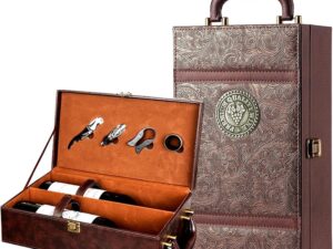 Wein-Präsentkörbe – Weinflaschenbox, Sommelier-Set, Wein-Geschenkset, Wein-Tragetasche für 2 Flaschen, Weinbox, Geschenkset, Weinetui für Hochzeit, Jahrestag, Party, Reisen, 35 x 20 x 12 cm
