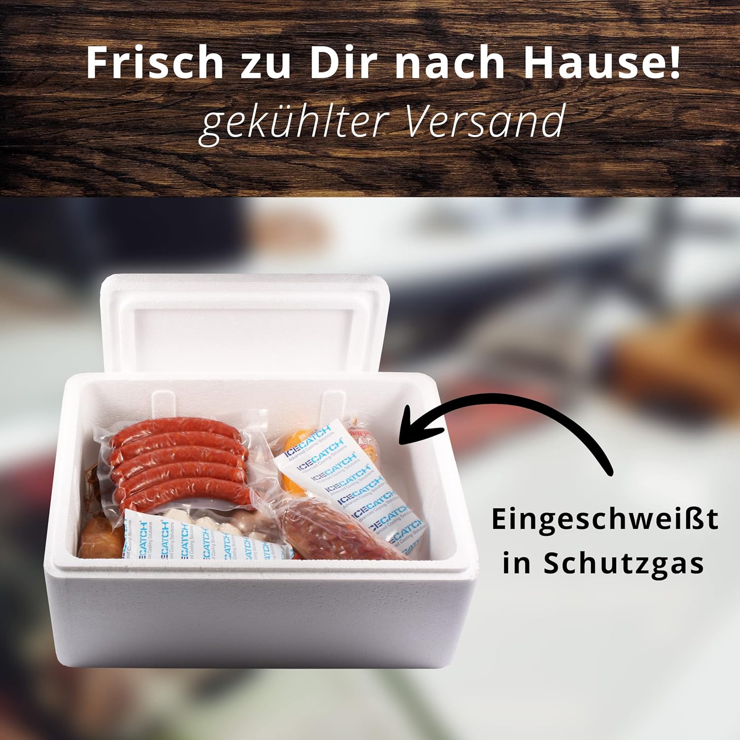 Wurst-Präsentkörbe - Landmetzgerei Schiessl Campo-Schinken, 1000 g, Hausmannswurst-Paket, glutenfreie, laktosefreie Wurst, Schinken mit leichtem Aroma, Top-Qualität aus eigener Schlachtung als dekorative Geschenkidee – Bild 3