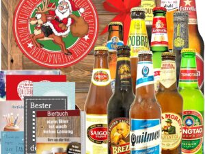 Bier-Präsentkörbe – Weihnachtsmann / 12 Biere aus aller Welt / Weihnachtsgeschenkset für Ihn
