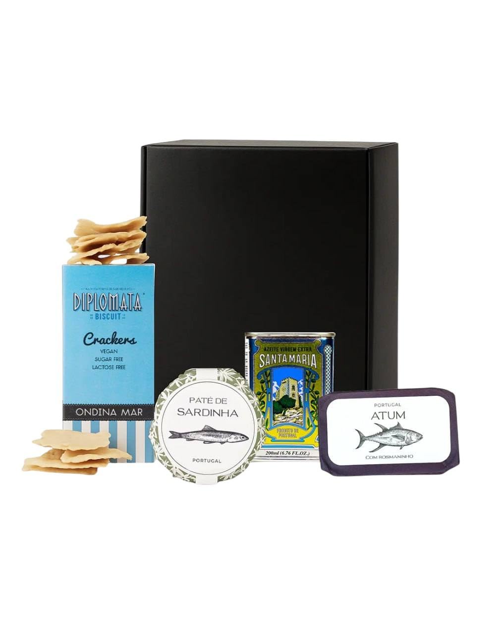 Feinkost Machado Small Gift Box | Cracker, Olive Oil, Tuna with Rosemary & Sardines Paté | Portuguese Delicatessen for Pleasure Moments - Perfect as a Gift