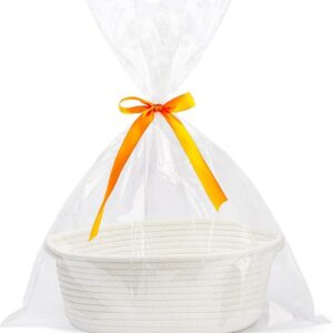 Empty Gift Basket, Braided Basket for Gifts with Gift Bags and Ribbons, Empty Gift Basket for Baby Shower, Birthday, Wedding, Easter, Thanksgiving, Christmas (White)