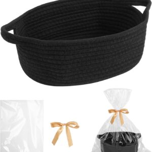 Empty Gift Basket, Cotton Organiser Storage Basket, Braided Basket with Gift Bags and Ribbons, Black Gift Basket, Empty for Wedding, Christmas, Birthday
