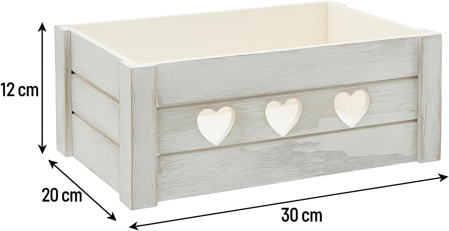 khevga Wooden Box with Heart Appliqués - Wedding Gift & Wooden Gift Box 30 x 20 x 12 cm - Whitewashed Decorative Box in Vintage Shabby Chic Style – Bild 3