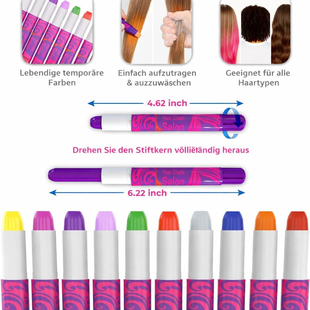 Desire Deluxe Hair Chalk Gifts for Girls, for Hair Dyeing Toy for Christmas, 10 Washable Hair Dye Pens for Fancy Dress, for Children Aged 3 4 5 6 7 8 9 11 Years – Bild 3
