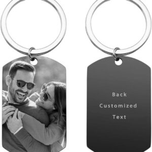 Personalised Photo & Engraved Keyring, Custom Gift for Men, Women & Dad High-Quality Stainless Steel Dog Tag, Father's Day, Valentine's Day, Creative Photo Gift