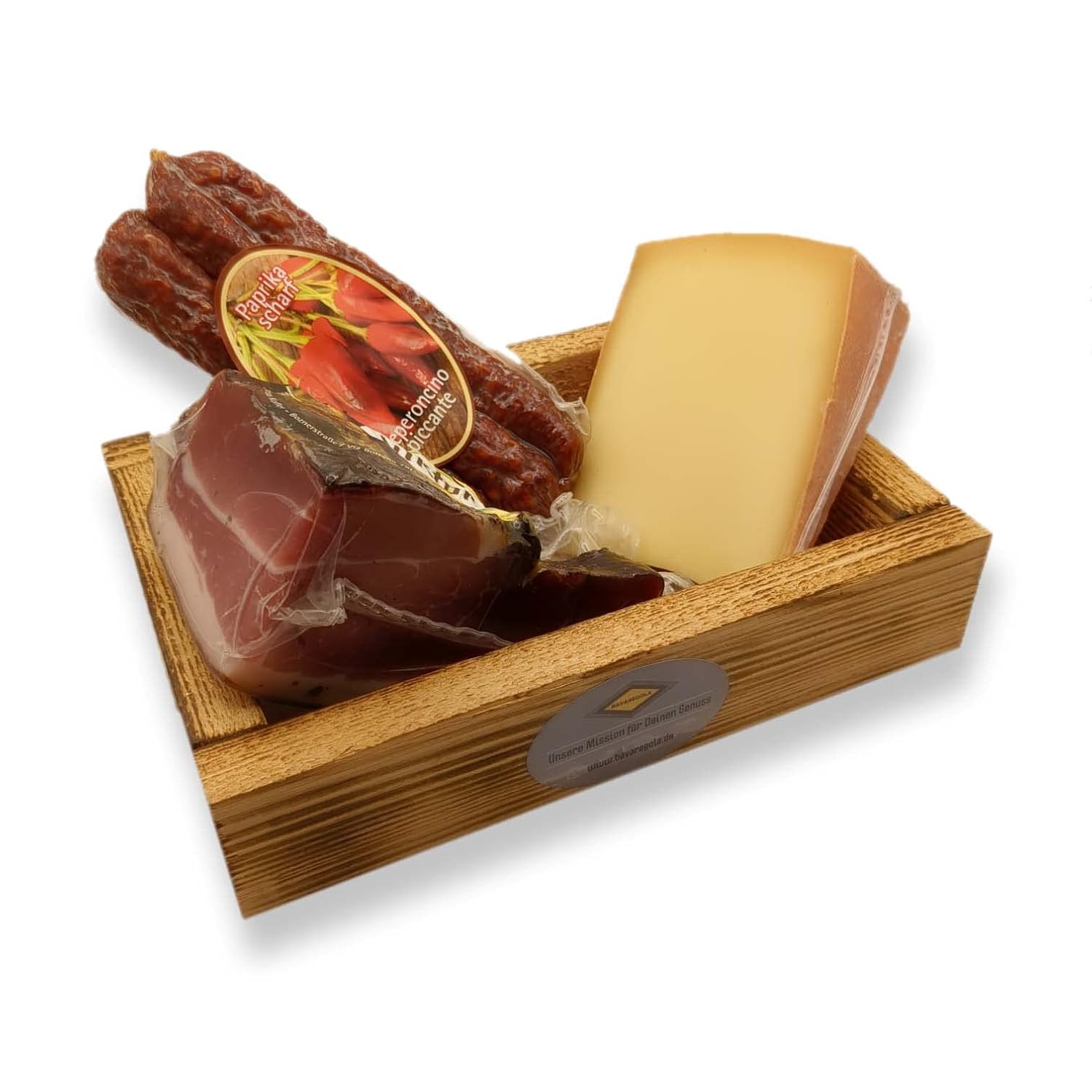 BAVAREGOLA Lunch Set - Gift Box with 3 South Tyrolean Specialities - Gift Basket Filled with Bacon, Cheese & Fireplace Roots by Viktor Kofler/Lana - Enjoyment Gift for Men and Women