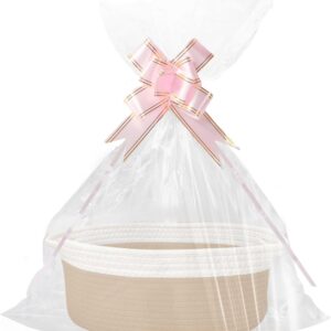 Empty Gift Basket, Storage Basket, Braided Basket for Gifts with Gift Bags and Ribbons, Empty Gift Basket for Birthday, Wedding, Baby Shower, Thanksgiving, Christmas (Khaki and White)