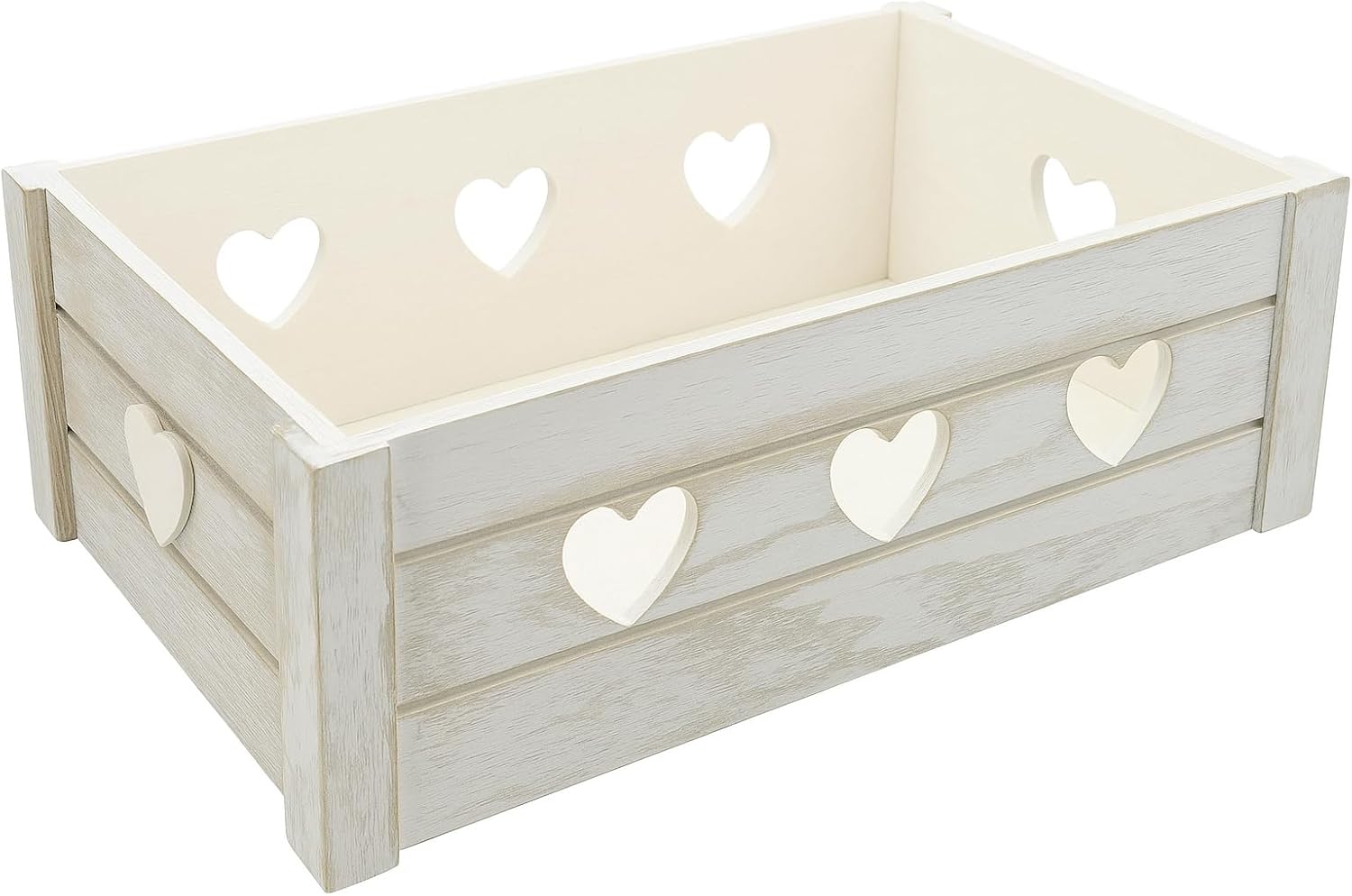 khevga Wooden Box with Heart Appliqués - Wedding Gift & Wooden Gift Box 30 x 20 x 12 cm - Whitewashed Decorative Box in Vintage Shabby Chic Style – Bild 2