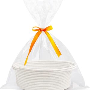 Gift Basket, Gift Basket Empty Set, Storage Basket, Made of Cotton Rope, Empty Gift Basket, with Handles, for Wedding, Birthday, Party, Christmas, Valentine’s Day, Holiday (White)