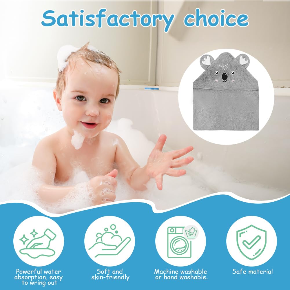 Aolso Baby Hooded Towel, 80 x 80 cm, Baby Bath Towel Set, Baby Towel with Hood, Soft and Absorbent, Coral Fleece Bathrobe for Newborns and Infants, Grey – Bild 4