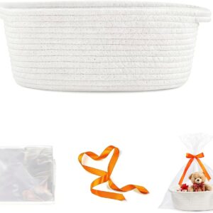 Empty Gift Basket, Braided Basket for Gifts with Gift Bags and Ribbons, Empty Gift Basket for Baby Shower, Birthday, Wedding, Easter, Thanksgiving (White)