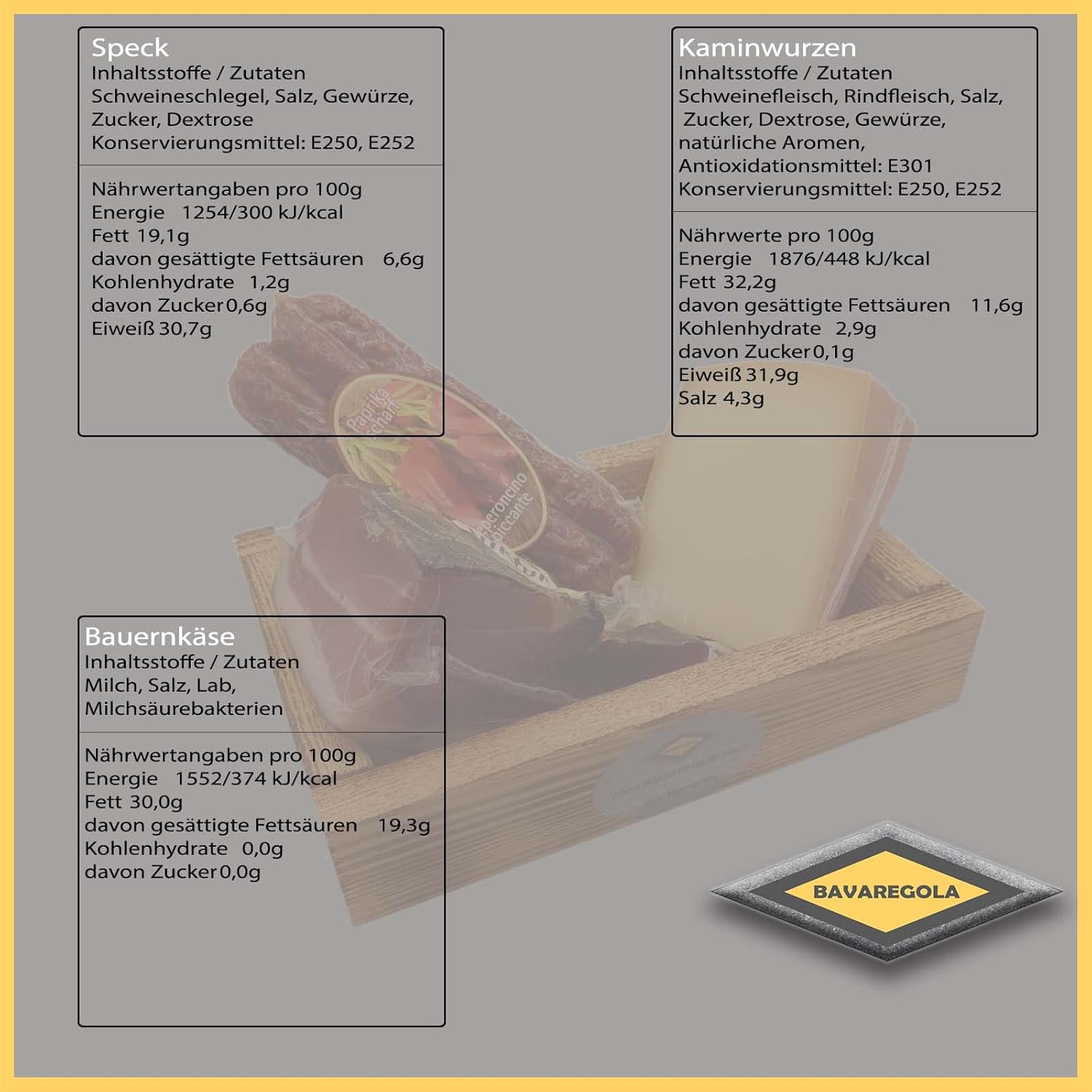 BAVAREGOLA Lunch Set - Gift Box with 3 South Tyrolean Specialities - Gift Basket Filled with Bacon, Cheese & Fireplace Roots by Viktor Kofler/Lana - Enjoyment Gift for Men and Women – Bild 6