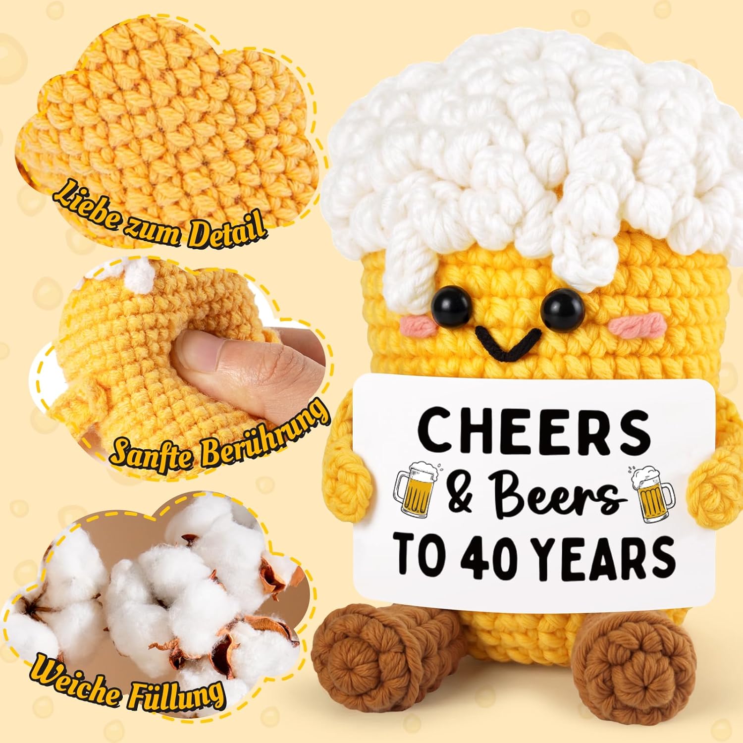 Juratar Funny 40th Birthday Gift: Beer Crochet Courage Gift for Men 40 Years Dad Husband Funny 40th Birthday Gift Idea Decoration & Lucky Charm – Bild 4
