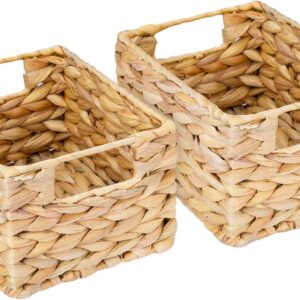 HMF Woven Storage Basket Made of Water Hyacinth, Decorative Basket with Carry Handles for Storage for Bathroom, Kitchen and Living Area, Set of 2, Size S, 22 x 17 x 12 cm, Natural