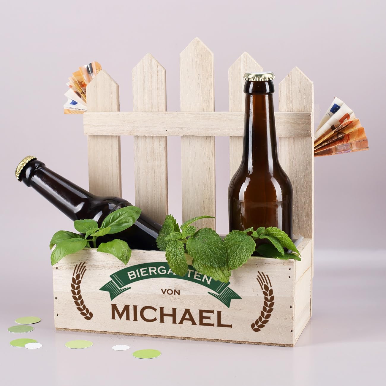 Herz & Heim Birthday Gift for Men - Wooden Box without Lid with Personalisation, Beer Garden Gift or Herb Garden Gift, 23 x 27 x 10.5 cm – Bild 4