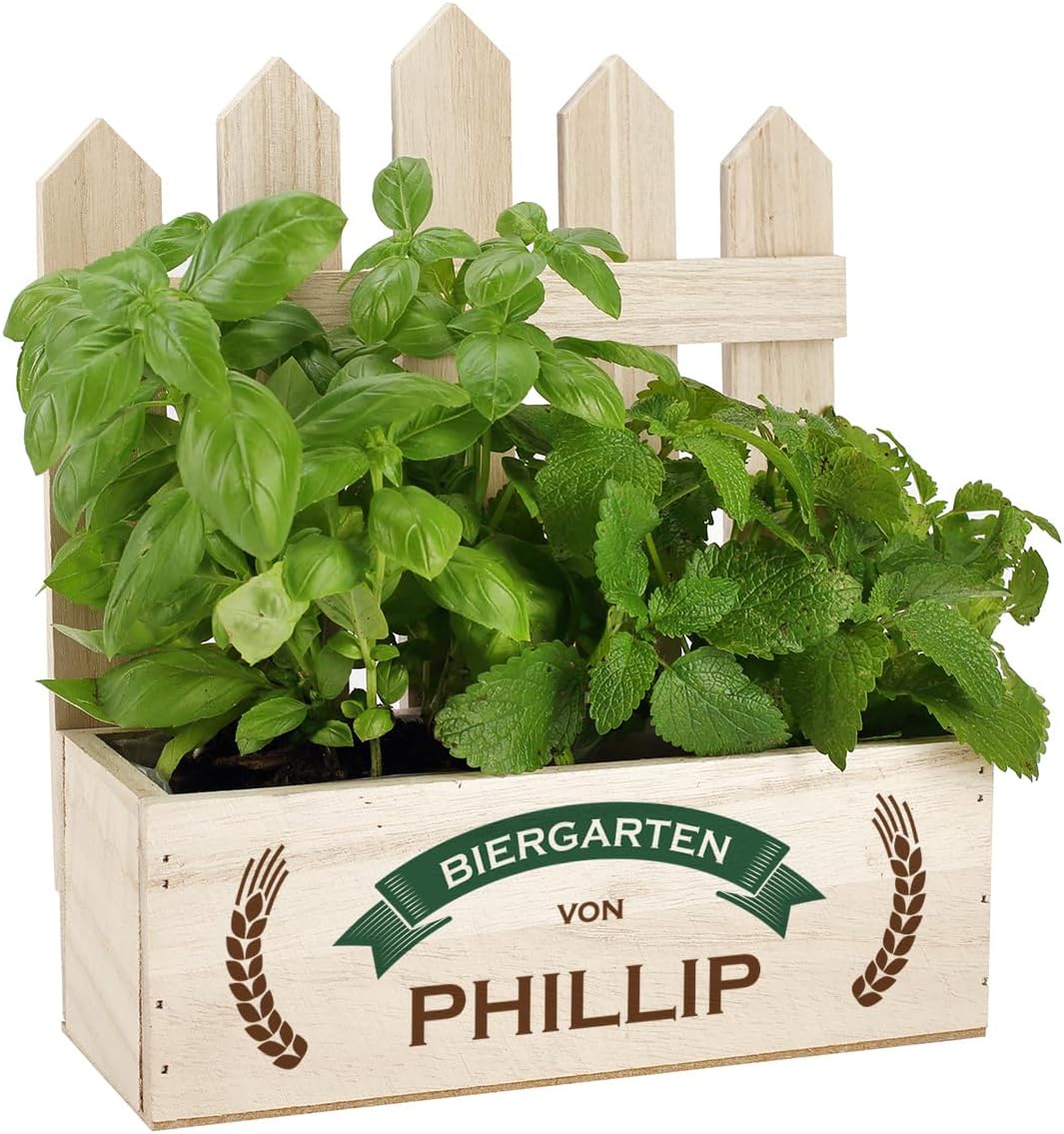 Herz & Heim Birthday Gift for Men - Wooden Box without Lid with Personalisation, Beer Garden Gift or Herb Garden Gift, 23 x 27 x 10.5 cm