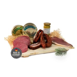 Black Forest Butcher Shop Gift Basket - in Linen Bag - 8-Piece Gift Basket with Delicious & Savoury Sausage Specialities such as Ham, Country Hunter, Cherry Water Salami, Ham Sausage