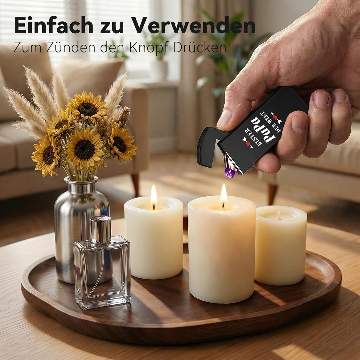 Coquimbo Father's Day Gift for Dad, Grandpa Lighter, Electric Lighter, Father's Day, Electric Arc Lighter, Windproof Lighter, USB Rechargeable with Battery Indicator, Dad Gift for Father's Day – Bild 5