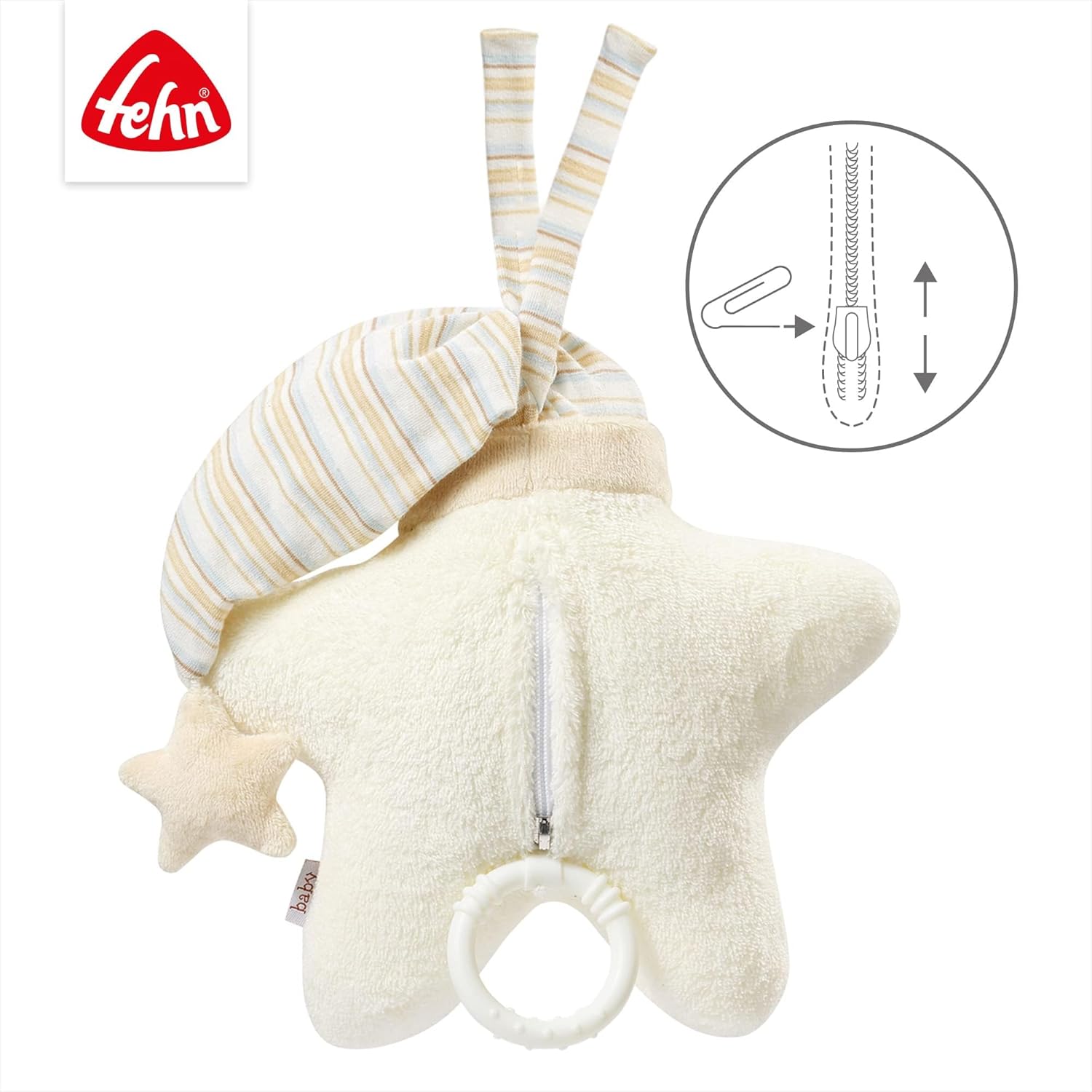 Fehn 154566 Music clock star - catch-up music box with removable playground for hanging on bed, stroller or baby bowl, for babies and toddlers from 0+ months, star, babylove, about 20cm – Bild 5