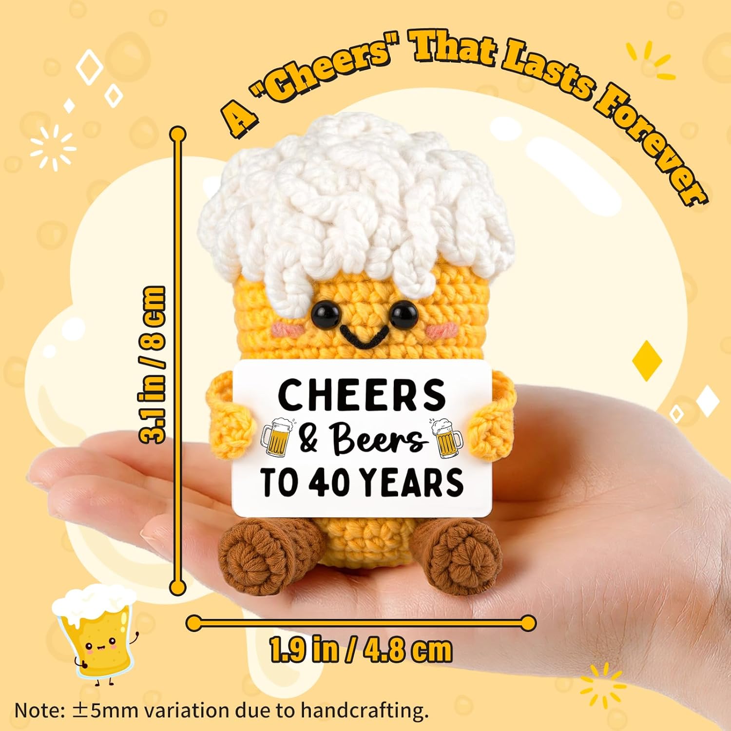 Juratar Funny 40th Birthday Gift: Beer Crochet Courage Gift for Men 40 Years Dad Husband Funny 40th Birthday Gift Idea Decoration & Lucky Charm – Bild 3
