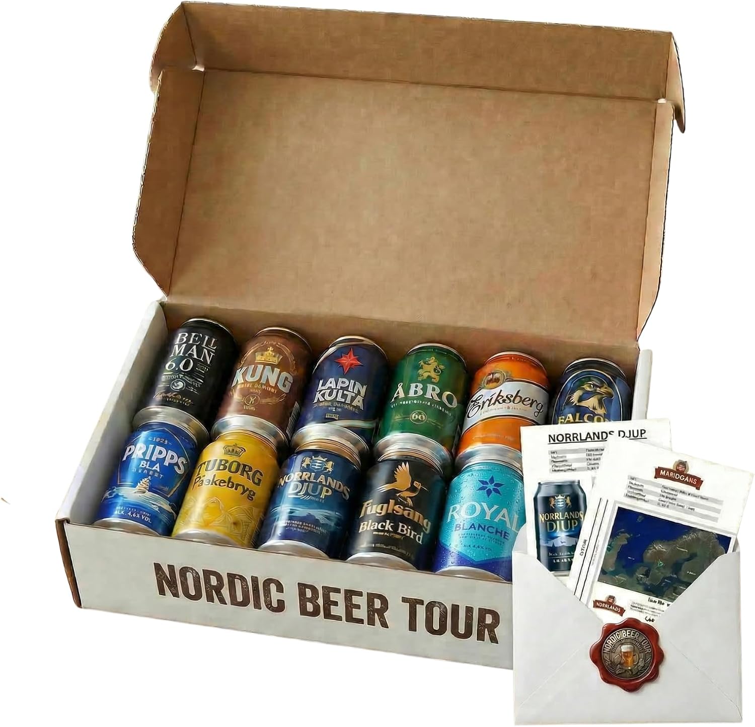 Nohawa Nordic Beer Tour Beer Tasting Package 12 x 0.33 L - Scandinavian Beer Gift Set with 10 Solid + 2 Seasonal Varieties - Beer Gift Box from Denmark, Sweden, Finland