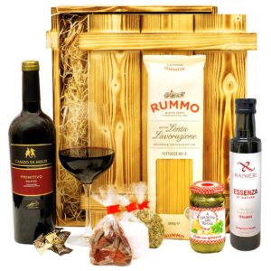 Verona Italian Gift Set, Gift Basket Filled with Wine, Italian Specialities & Elegant Wooden Box, Gift Basket for Men and Women for Birthday, Christmas