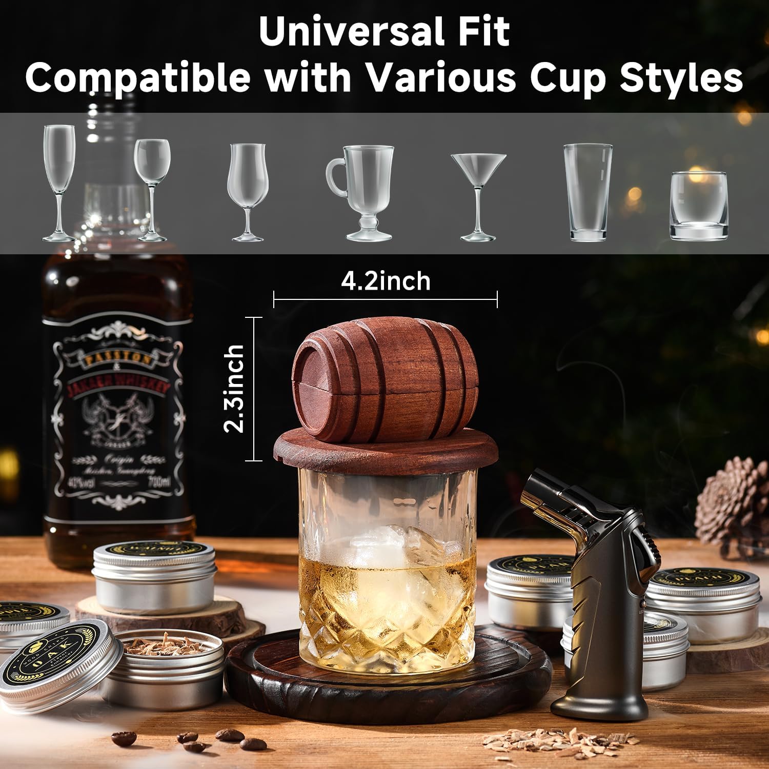 ComboJoy Whiskey Smoker Kit with Torch,6 Flavors Wood Chips, 2 Glasses, 2 Ice Ball Molds,Cocktail Smoker Infuser Kit, Old Fashioned Drink Smoker Kit, Husband , Boyfriend (Without Butan) – Bild 6