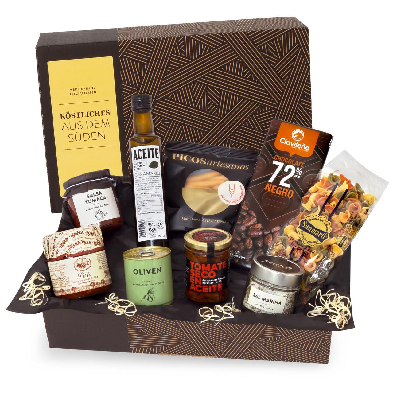 Delicious from the South, Vegetarian Gift Set with Mediterranean Delicacy, Extra Virgin Olive Oil and Sea Salt, Ready to Gift Wrapped GESCHENKVOLL