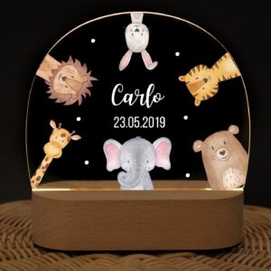wunderwunsch – Personalised Night Light for Babies – Individual Bedside Lamp for Children – Personalised Gifts Children – Baby Gift – Birth Gift, Made of Bamboo and Acrylic Glass
